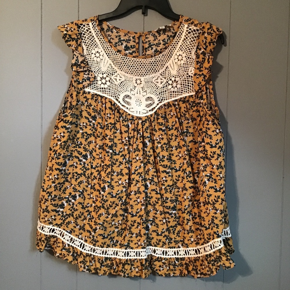 Sweet Mustard and Crochet Blouse